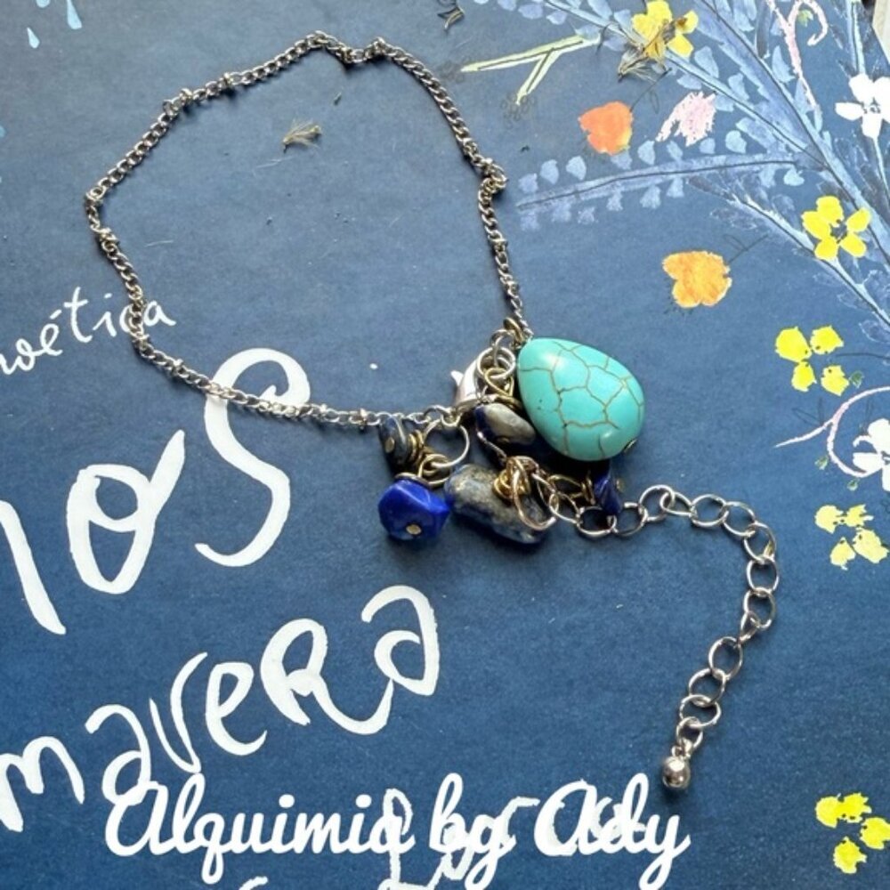 Turquoise Lapis Silver Charm Statement Bracelet - image 1